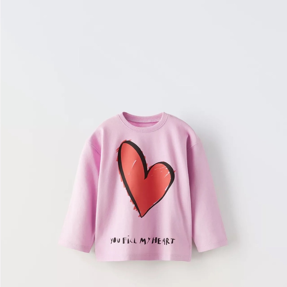 Zara Pink Long Sleeve Tee with Red Heart